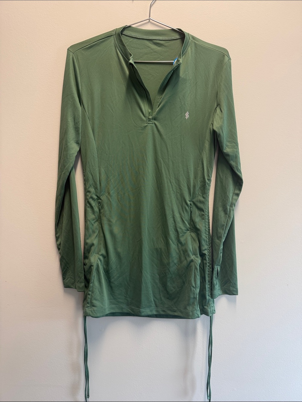 Long Sleeve Green Women's Active Top with Quarter Zip